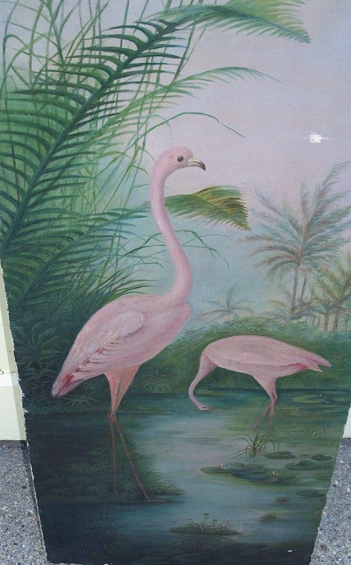716x1153 Antique Pink Flamingo Painting 1880s Sold Ruby Lane - Pink Flamingo Painting