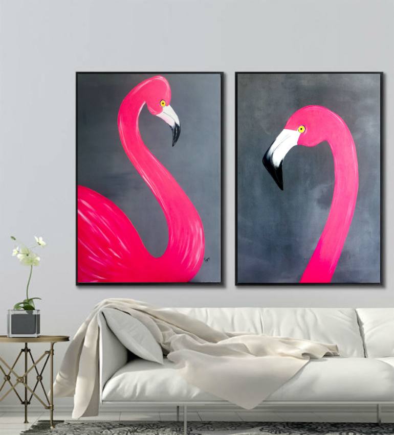 770x851 Saatchi Art Pink Flamingo Painting By Poovi Art Gallery - Pink Flamingo Painting
