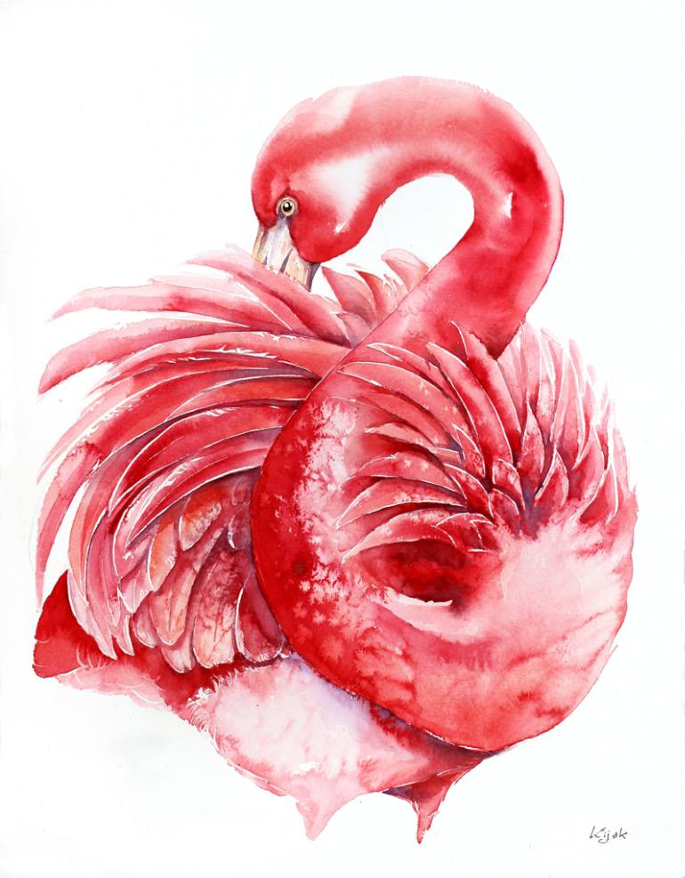 770x987 Saatchi Art Pink Flamingo Painting By Karolina Kijak - Pink Flamingo Painting