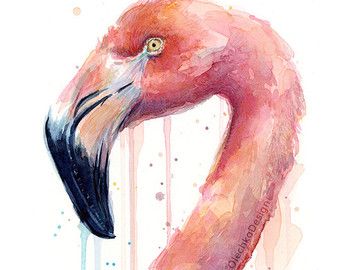340x270 Flamingo Watercolor Painting Art Print Giclee By Olechkadesign - Pink Flamingo Painting