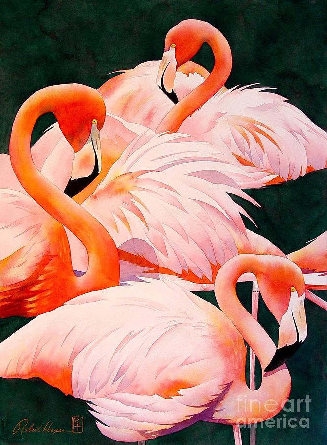 663x900 Flamingos Painting By Robert Hooper - Pink Flamingo Painting