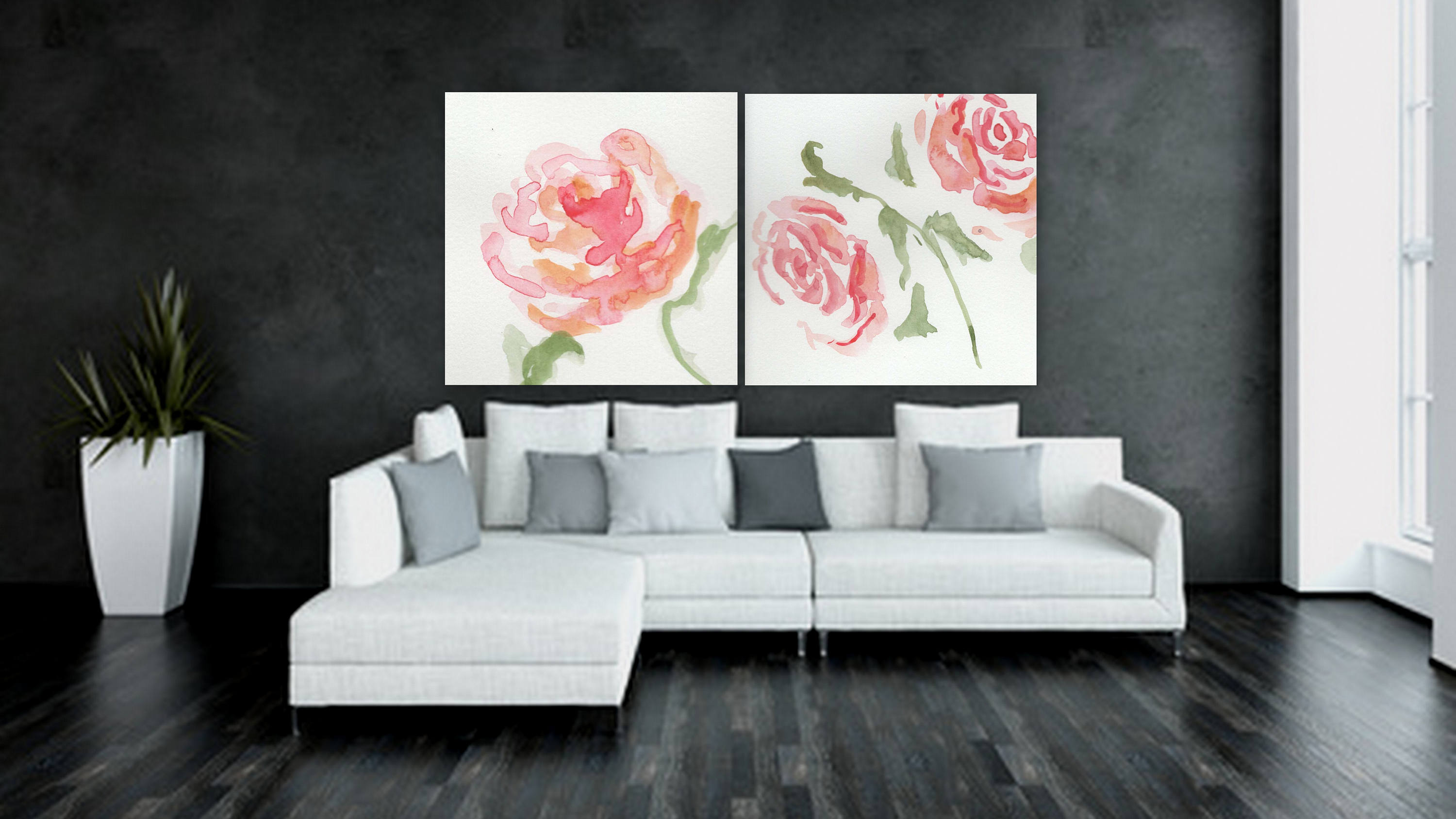 3000x1688 Large Custom Order Floral Painting Flower Artwork White And Pink - Pink Floral Painting