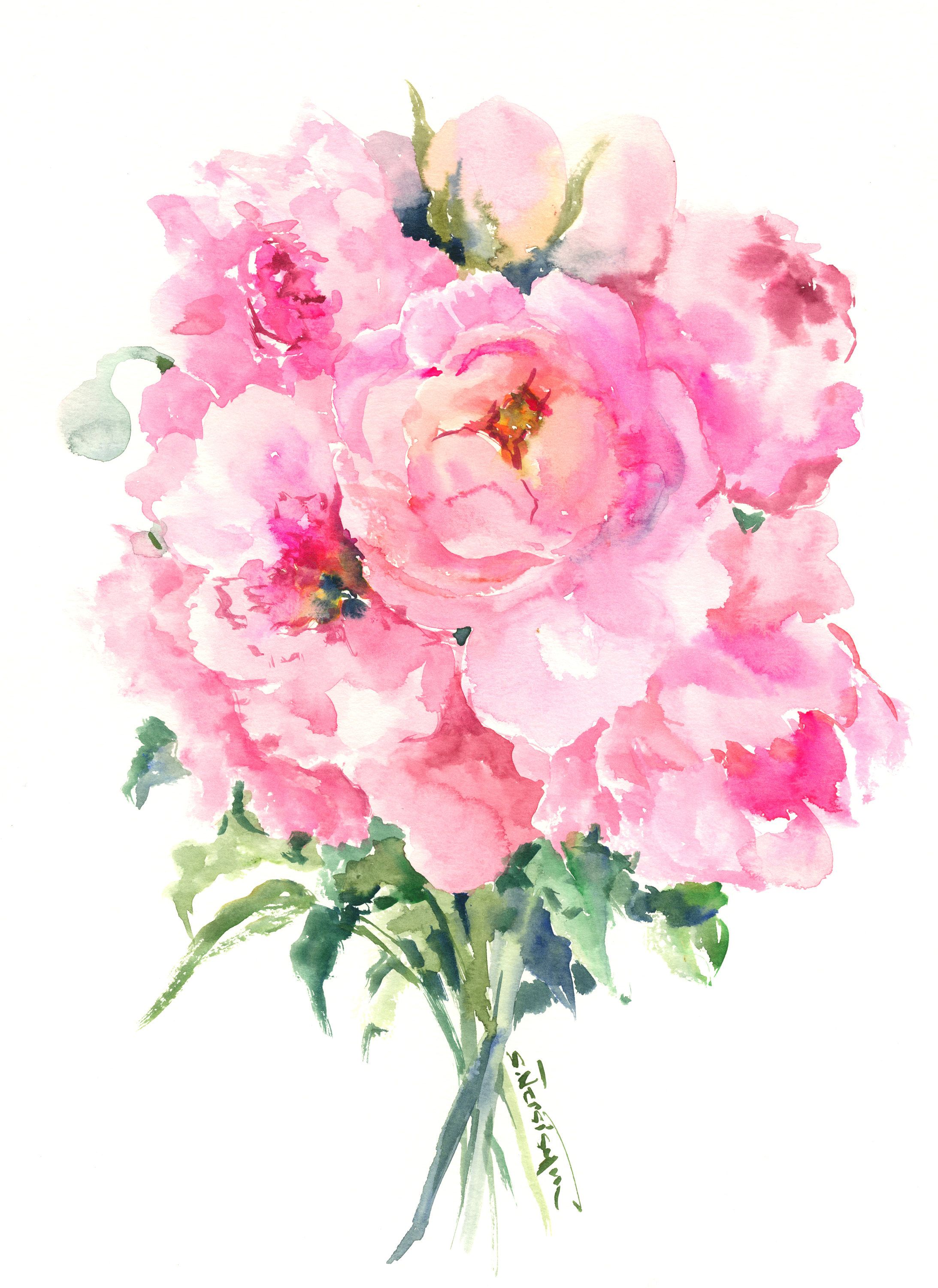 2186x3000 Peony Flowers, Soft Pink, Artwork, Original Watercolor, Original - Pink Floral Painting