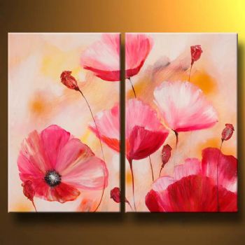 350x350 Pink Poppies Modern Canvas Art Wall Decor Floral Oil Painting Wall - Pink Floral Painting