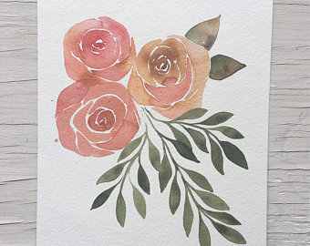 340x270 Black Rose Art Print Watercolour Roses Floral Watercolor Art - Pink Floral Painting