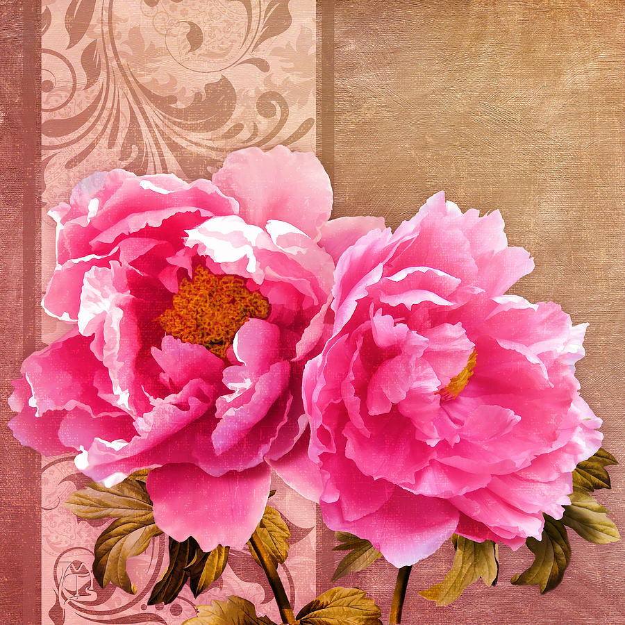 900x900 Blush, Sunlit Magenta Pink Peony Flowers, Floral Art Painting By - Pink Floral Painting