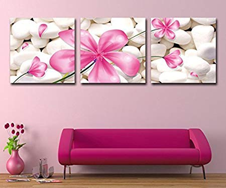 450x374 Mon Kunst Canvas Art 3p Art Deco Modern Abstract Wall Art Painting - Pink Flower Painting