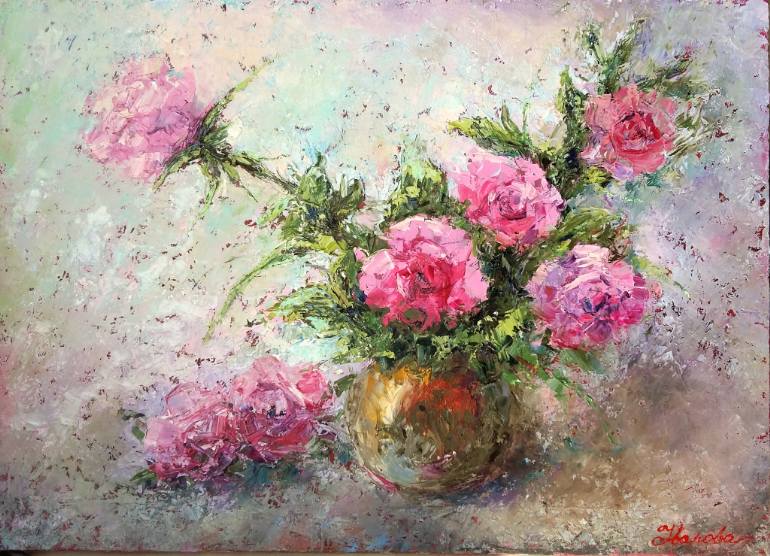 770x556 Saatchi Art Roses, Oil Painting Decoration Design Interior - Pink Flower Painting