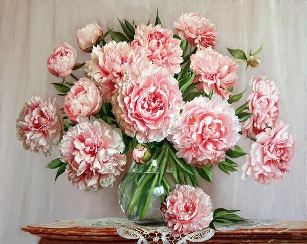 600x477 Diy Painting By Numbers - Pink Flower Painting