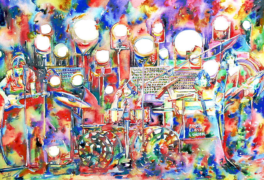 900x613 Pink Floyd Live Concert Watercolor Painting.1 Painting By Fabrizio - Pink Floyd Painting