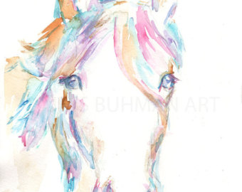 340x270 Horse Watercolor Painting Print Horse Art Animal Art Animal - Pink Horse Painting