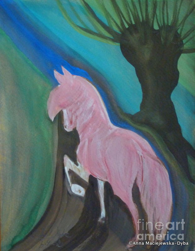 621x800 Pink Horse Painting By Anna Folkartanna Maciejewska Dyba - Pink Horse Painting