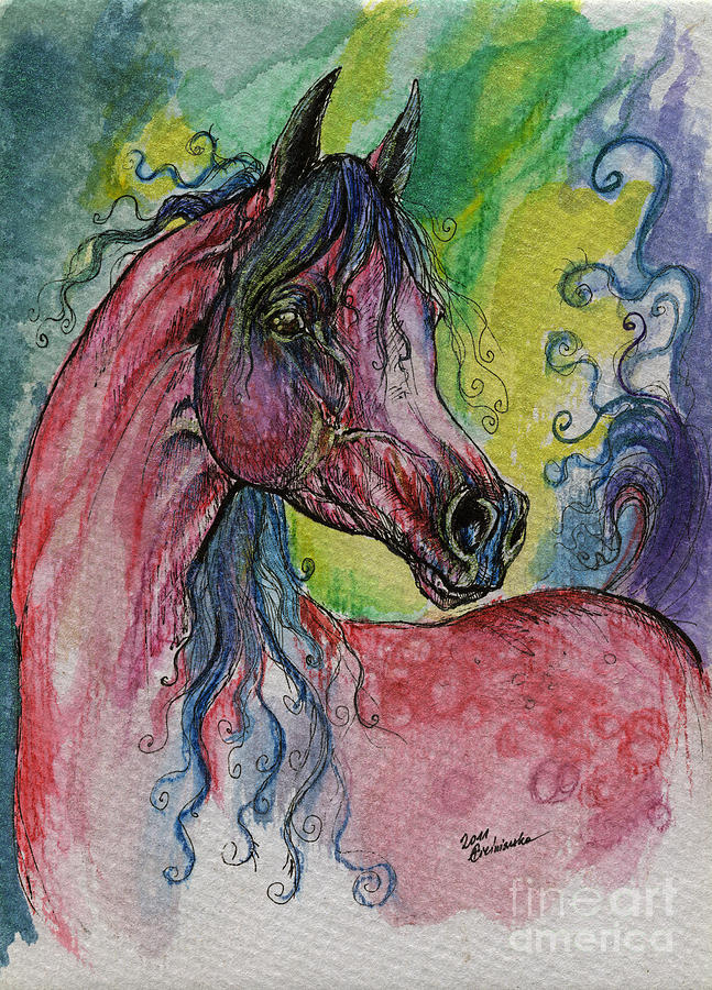 647x900 Pink Horse With Blue Mane Painting By Angel Ciesniarska - Pink Horse Painting
