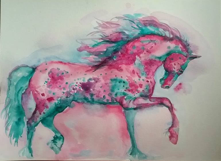 770x563 Saatchi Art Galaxy Pink Horse Painting By Daniela Vasileva - Pink Horse Painting