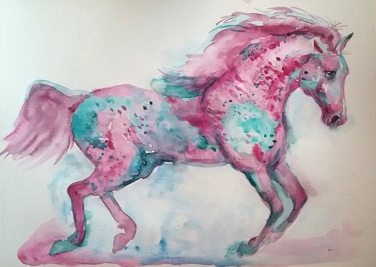 770x548 Saatchi Art Pink Galaxy Horse Running Painting By Daniela Vasileva - Pink Horse Painting