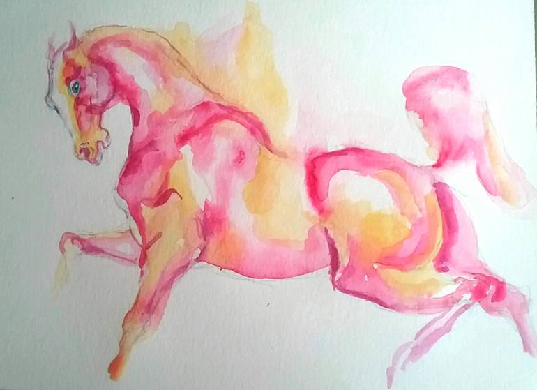 770x559 Saatchi Art Pink Horse Running Painting By Daniela Vasileva - Pink Horse Painting