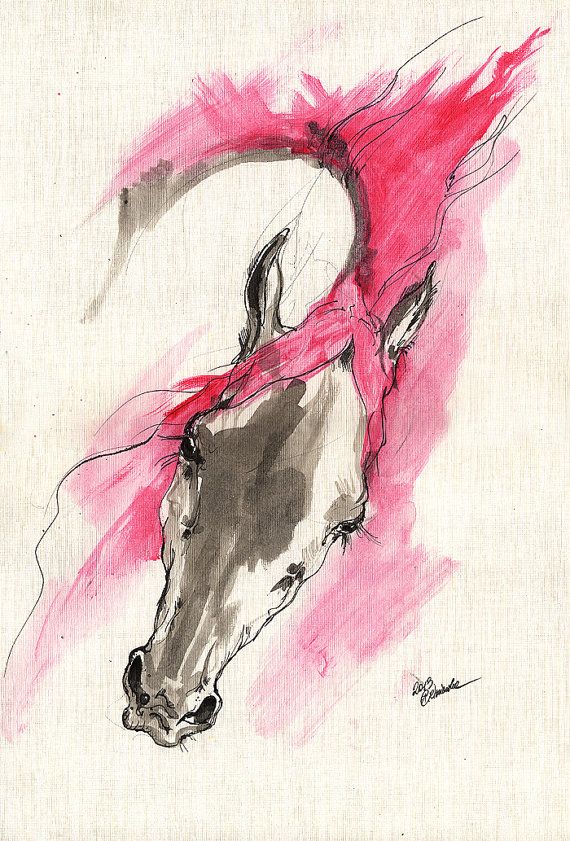 570x841 Wild Horse Acrylic And Ink Painting On Paper Original Artwork - Pink Horse Painting