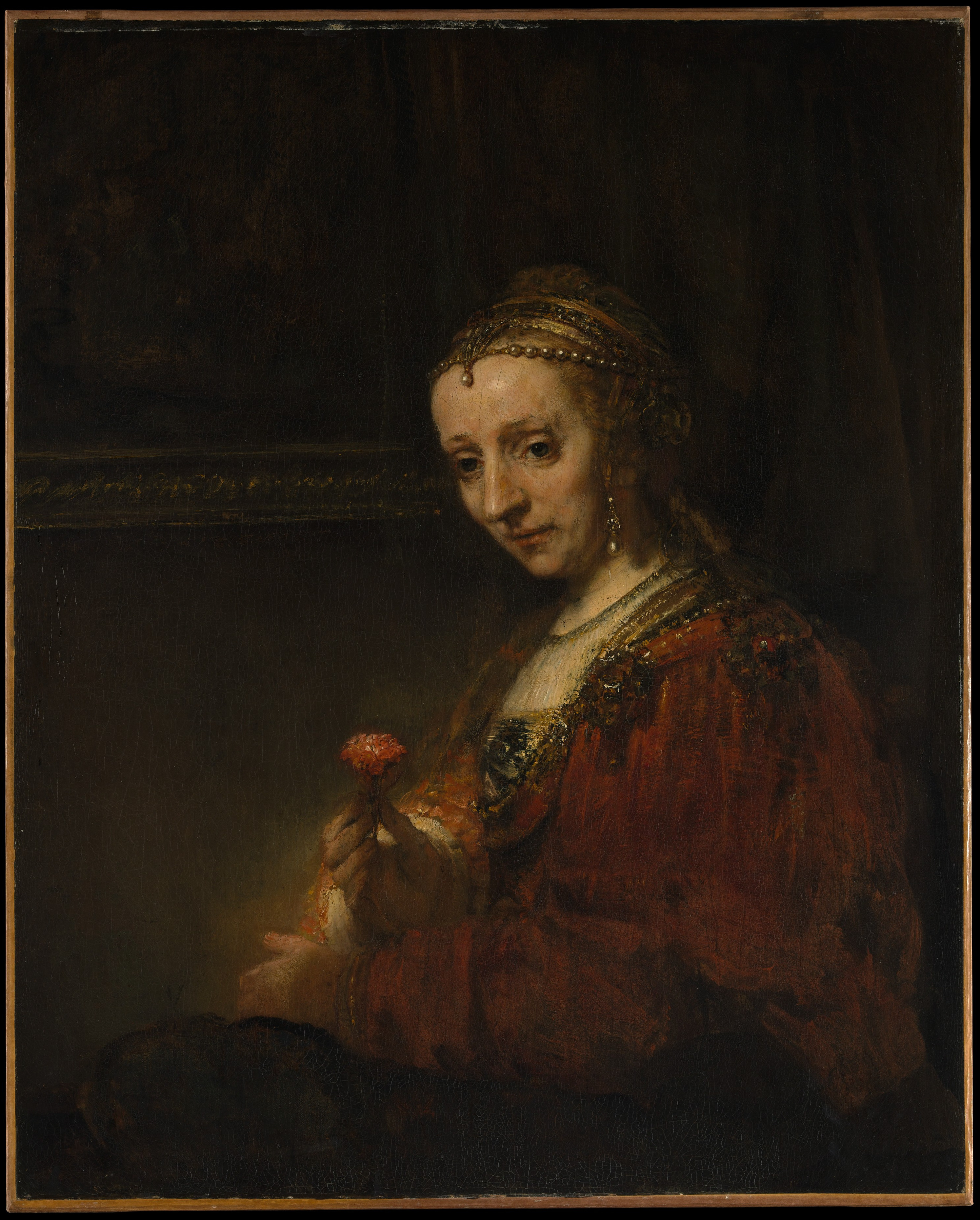 2989x3721 Rembrandt (Rembrandt Van Rijn) Woman With A Pink The Met - Pink Lady Painting