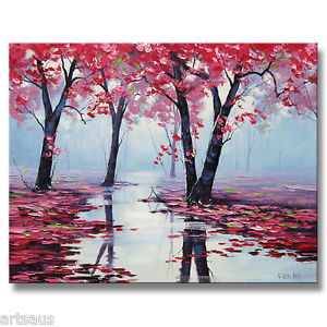 300x300 Pink Trees Painting Blossom River Landscape Impressionism Oz - Pink Landscape Painting
