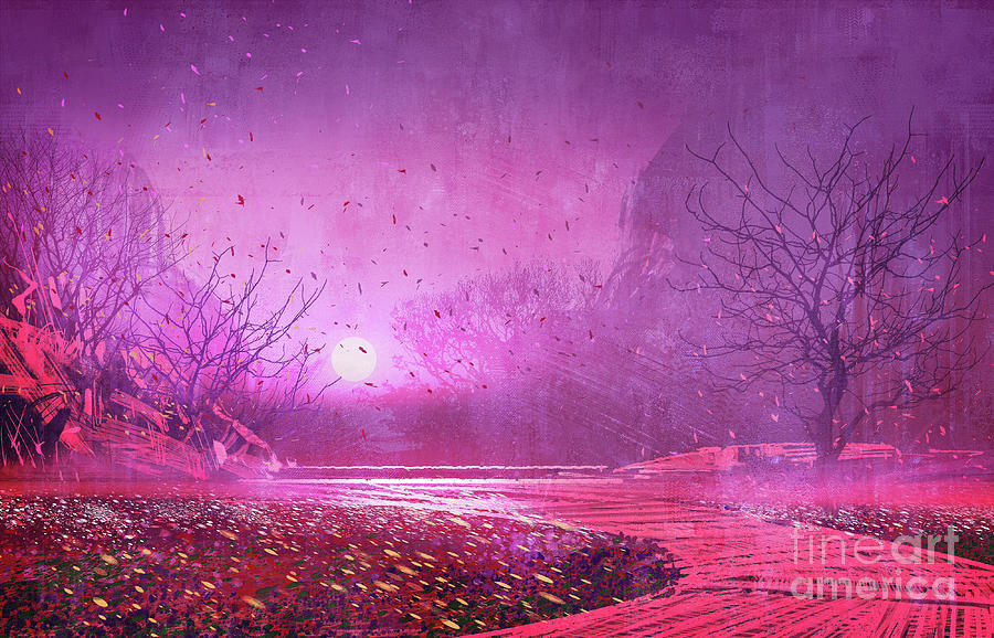 900x578 Pink Landscape Painting By Tithi Luadthong - Pink Landscape Painting