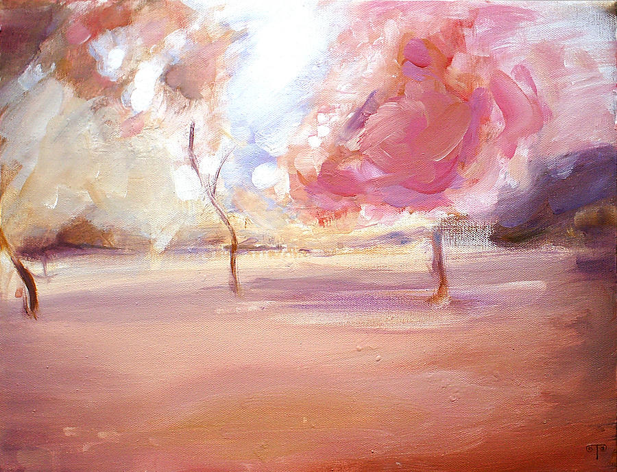 900x688 Pink Trees Painting By Tanya Byrd - Pink Landscape Painting