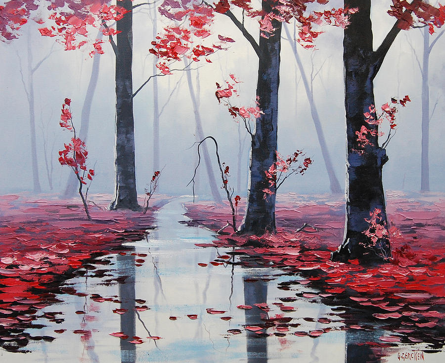 900x736 Pink Trees River Landscape Painting By Graham Gercken - Pink Landscape Painting