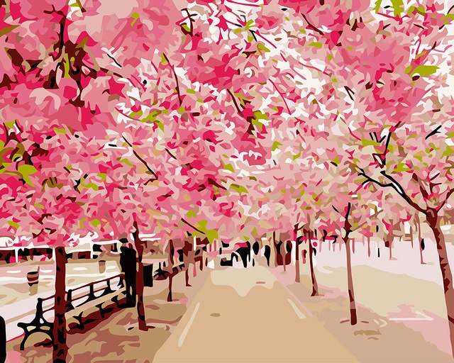 640x512 Diy Oil Painting By Numbers Wall Pictures For Living Room Decor - Pink Landscape Painting