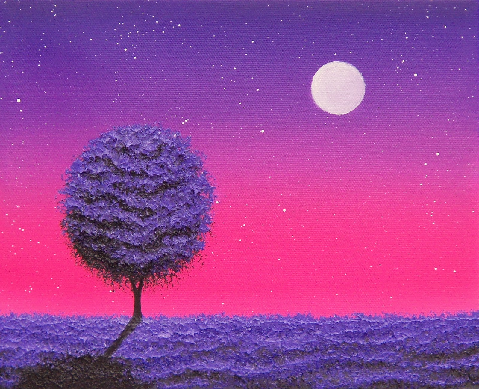 1600x1298 Night Landscape Painting, Moon Painting, Purple Tree Nightscape, 8 - Pink Landscape Painting