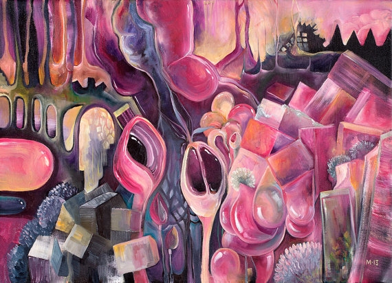 570x412 Psychedelic Art Pink Art Cubist Painting Cubism - Pink Painting