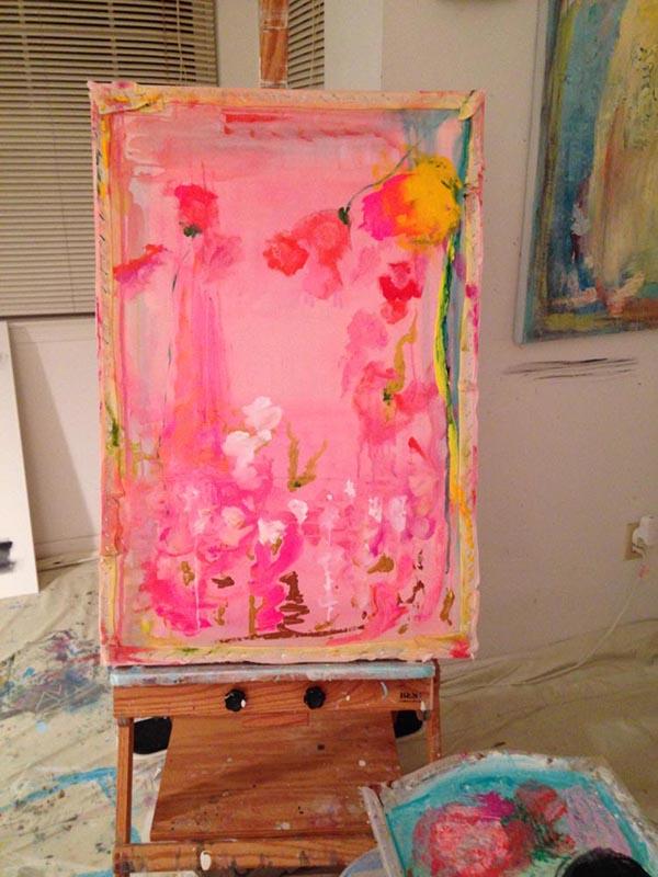600x800 Vibrant Pink Original Floral Modern Abstract Art By Cheryl Wasilow - Pink Painting
