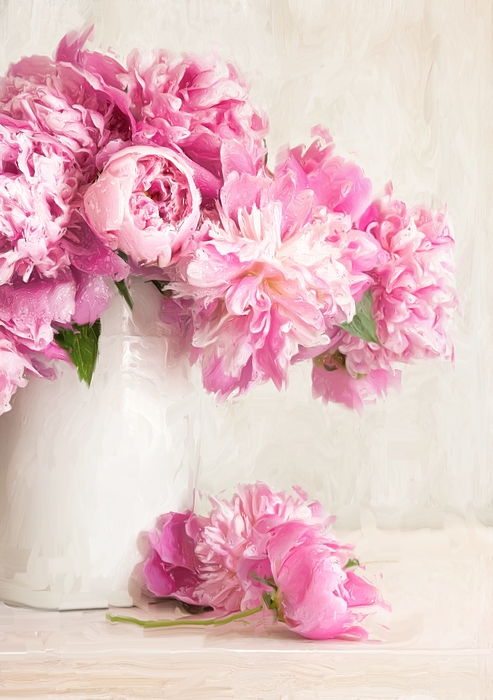 493x700 Painting Of Pink Peonies In Vasedigital Painting Photograph By - Pink Peony Painting