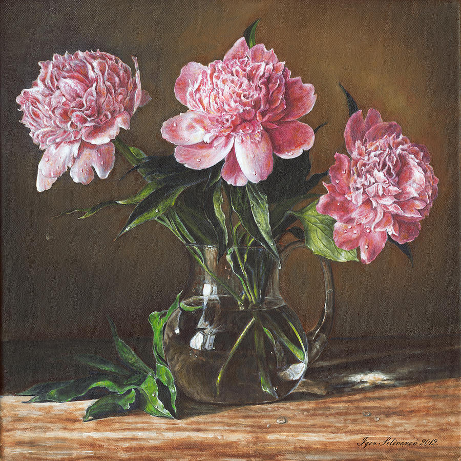 900x899 Pink Peonies Painting By Igor Selivanov - Pink Peony Painting