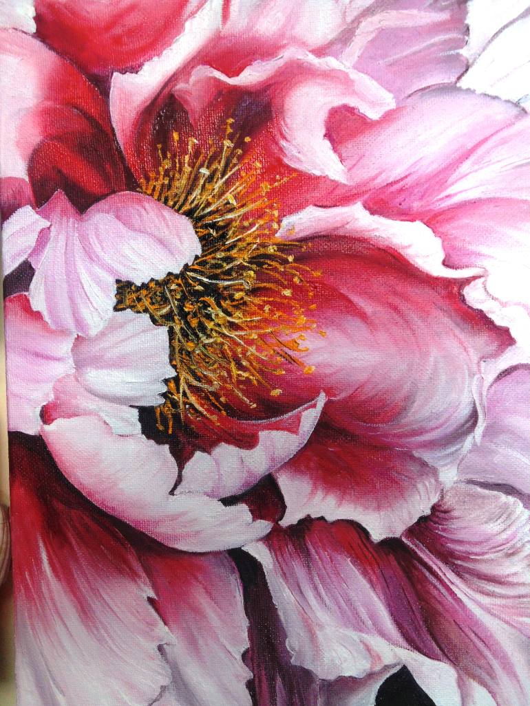 770x1027 Saatchi Art Single Pink Peony Painting By Karin Best - Pink Peony Painting