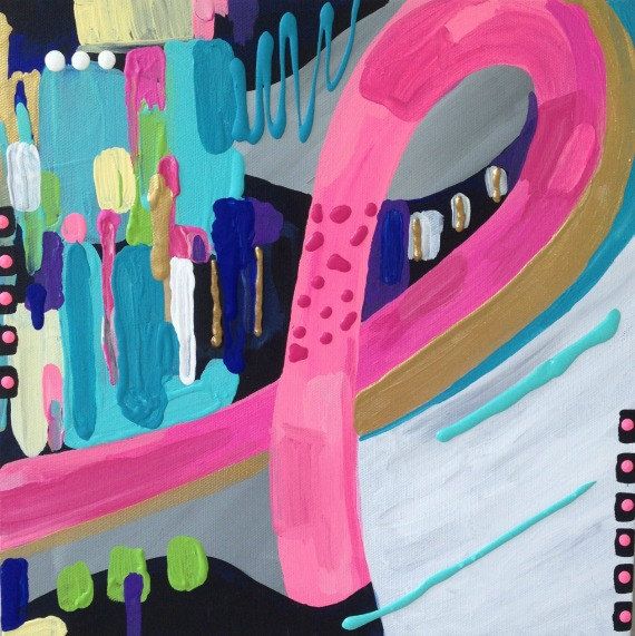 570x571 Breast Cancer Awareness Pink Ribbon Abstract Painting Aqua - Pink Ribbon Painting
