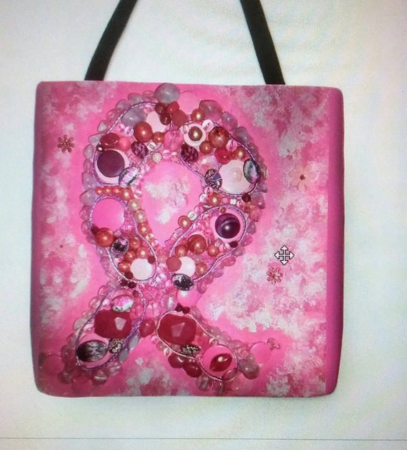 570x630 Breast Cancer Awareness Tote Bag Pink Ribbon Painting Tote - Pink Ribbon Painting