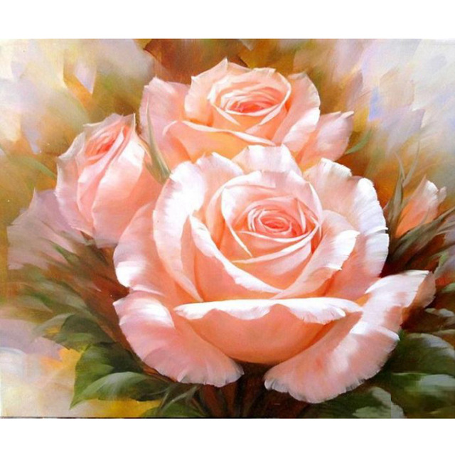 640x640 Naiyue 5d Diy Diamond Painting Pink Rose Flower Picture Round - Pink Rose Painting
