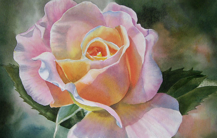 900x572 Pink And Peach Rose Bud Painting By Sharon Freeman - Pink Rose Painting