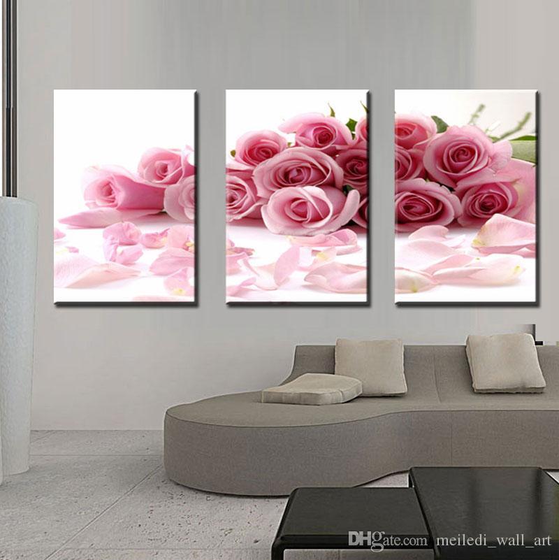 800x801 Three Panle Modern Wall Painting Pink Rose Canvas Wall Art Picture - Pink Rose Painting