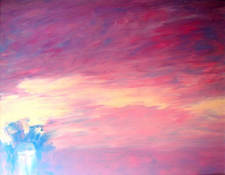 770x600 Saatchi Art Blue Bamboo And Pink Sky Painting By Tran Tuan - Pink Sky Painting