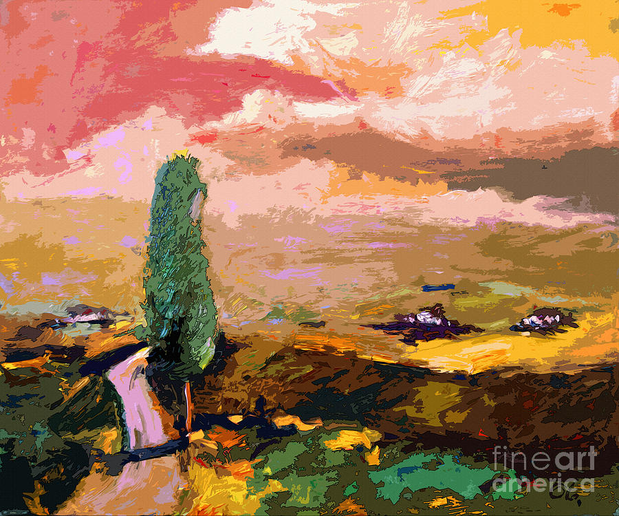 900x750 Tuscany Pink Sky Abstract Landscape Painting By Ginette Callaway - Pink Sky Painting
