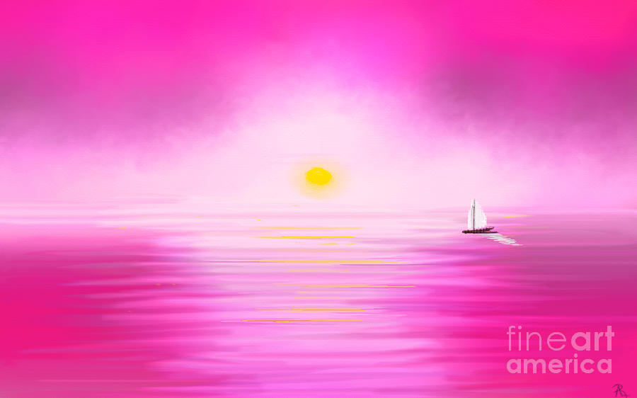 900x562 Pink Sunset Painting By Anita Lewis - Pink Sunset Painting