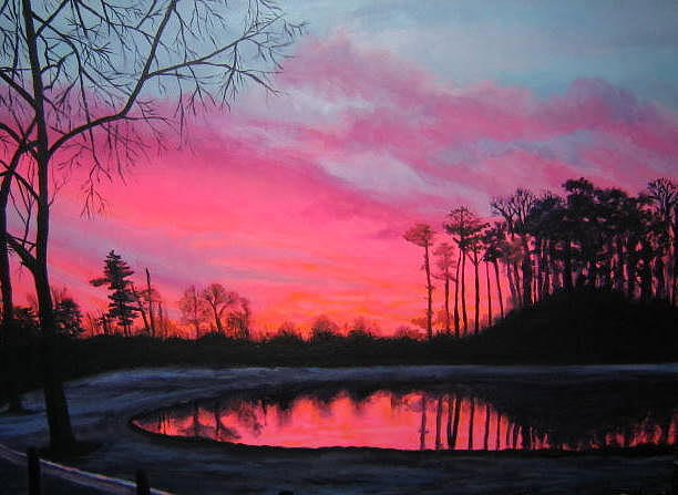 612x447 Pink Sunset Painting By Sandra Ragan - Pink Sunset Painting