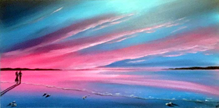 700x348 Pink Sunset Painting Wonderful Moments Amazon.co.uk Handmade - Pink Sunset Painting