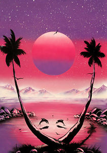 211x300 Spray Paint Art Space Painting ,oil On Wood,original Artdolphins - Pink Sunset Painting