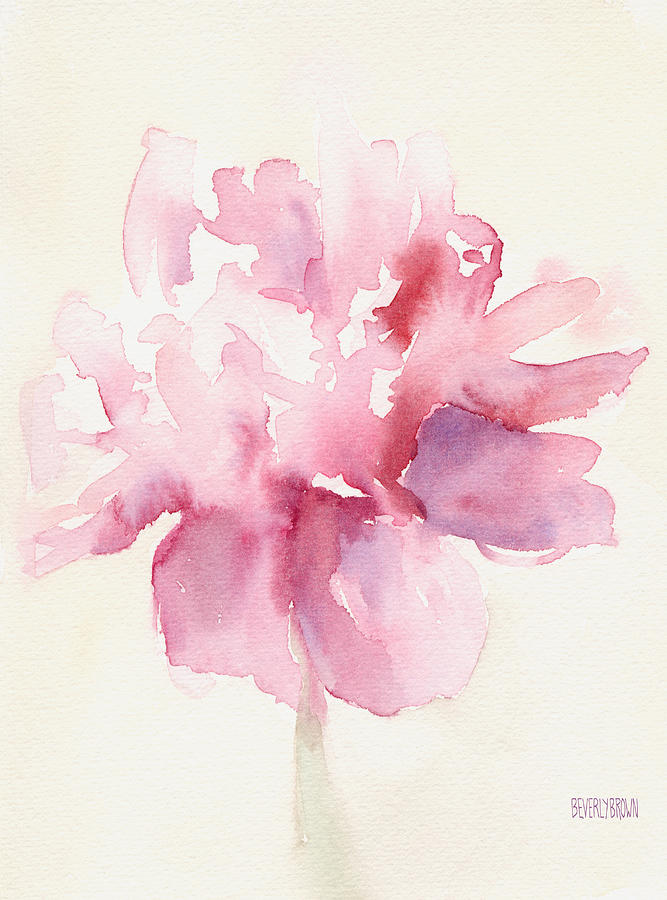667x900 Pink Peony Watercolor Paintings Of Flowers Painting By Beverly - Pink Watercolor Painting