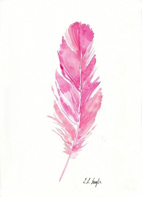 500x692 Pink Watercolor Feather Painting, Original Artwork, 9x12, Pink - Pink Watercolor Painting