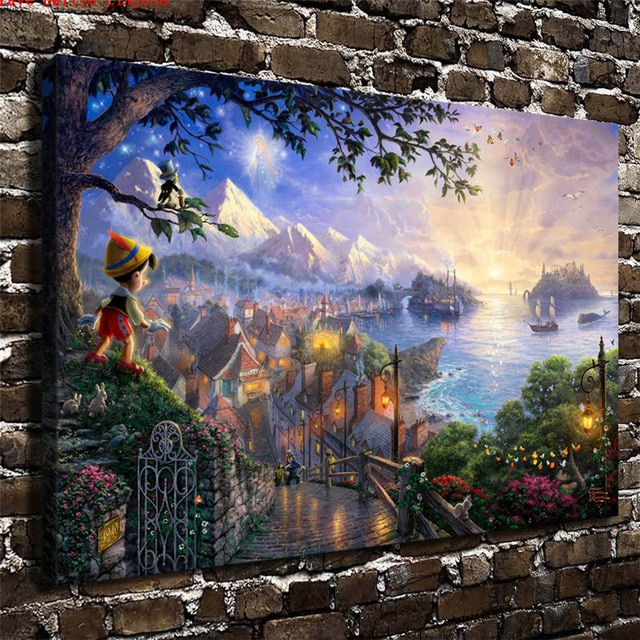 640x640 Thomas Kinkade Pinocchio Wishes Upon A Star Canvas Painting Print - Pinocchio Painting