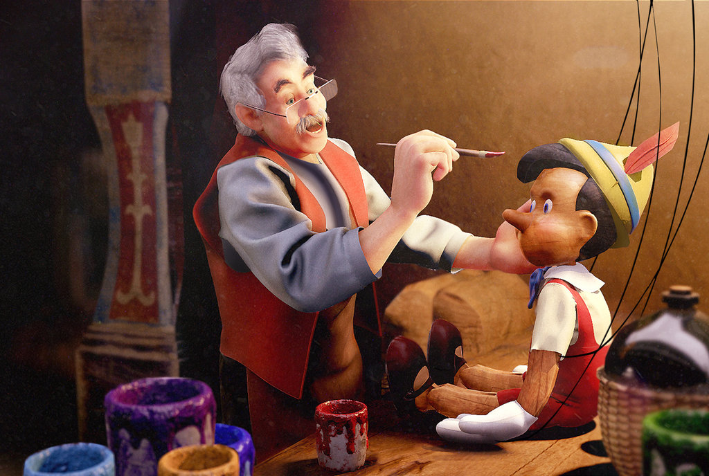 1024x688 Geppetto Painting Pinocchio By Kalashnik33 - Pinocchio Painting