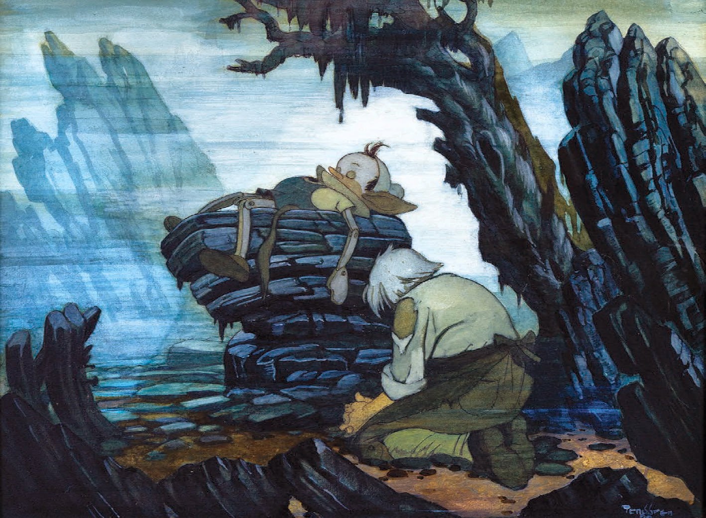 1418x1041 Gustaf Tenggren Magnificent Pinocchio Concept Painting For Sale - Pinocchio Painting