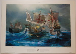300x214 Kipp Soldwedel Land Ho! Nina Pinta Santa Maria Ships Oil Painting - Pinta Painting
